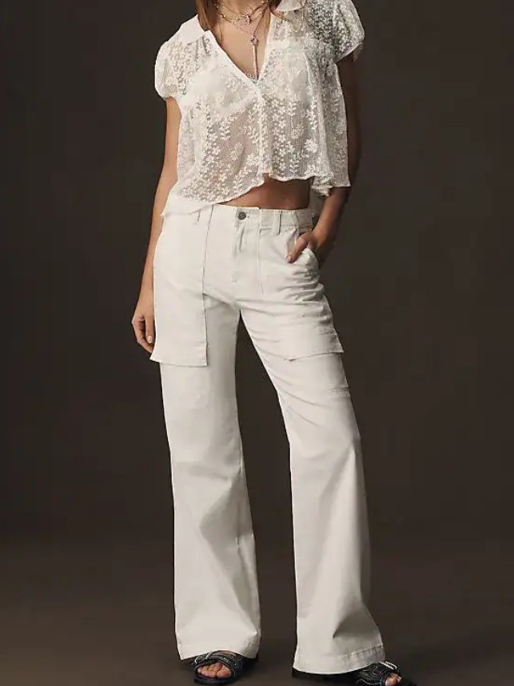 NWT Anthropologie Pilcro Utility Bootcut Pants Ivory 26